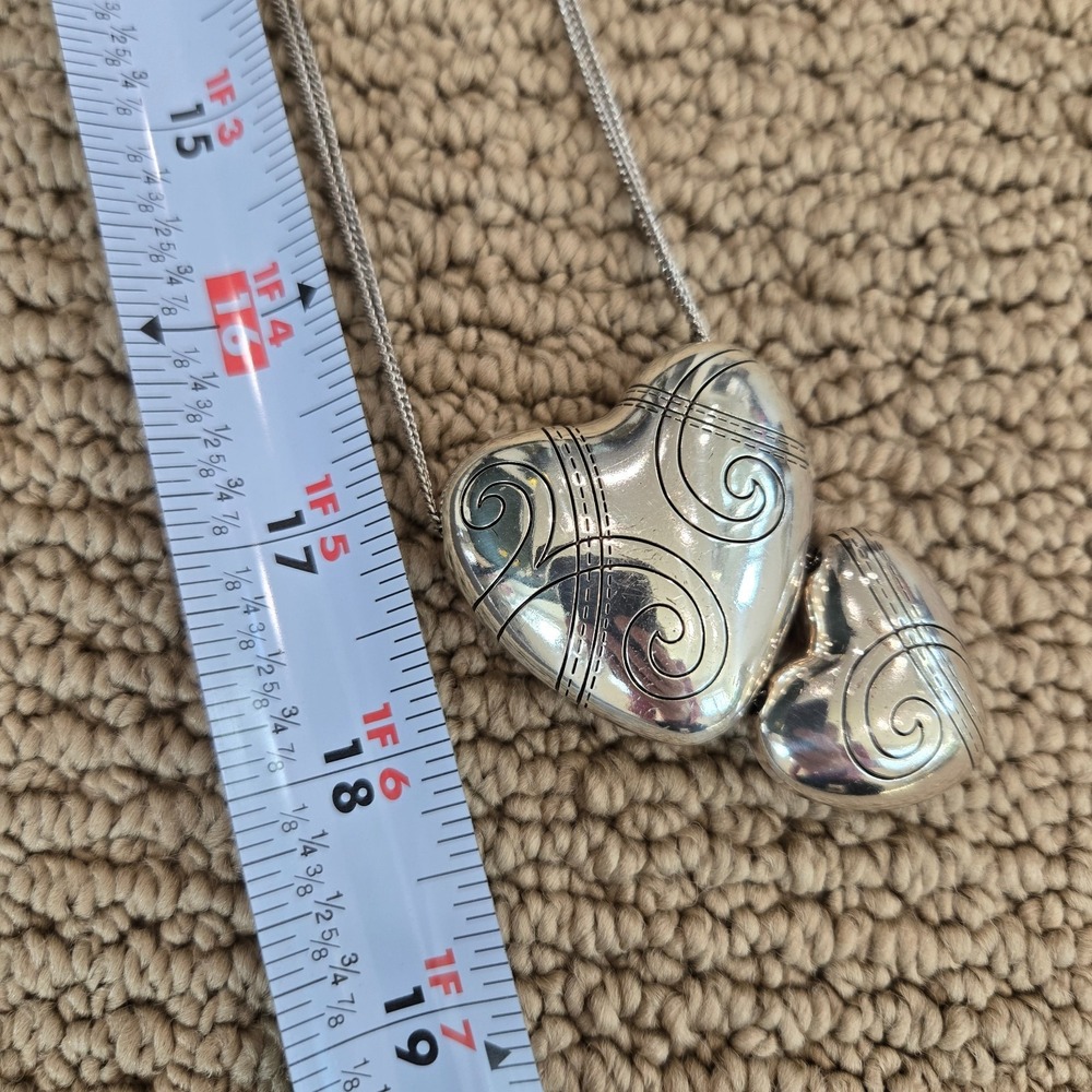 Brighton Atlantis Double Chain Necklace Hollow Puff Hearts‎ Slides 34" Length - Picture 5 of 9